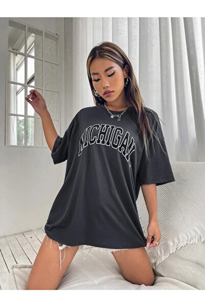 Deocept Мічиган Принт Фуме Оверсайз Футболка Бойфренд