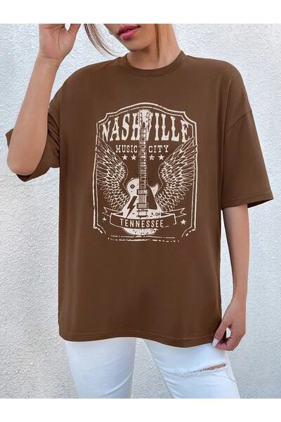 Deocept Γυναικείο μπλουζάκι με στάμπα Tennessee Oversize καφέ
