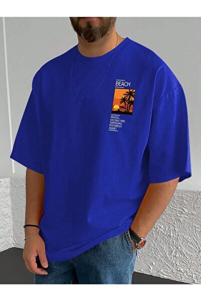 Deocept Пляжна футболка з принтом Oversize для чоловіків, вільного крою, стил...