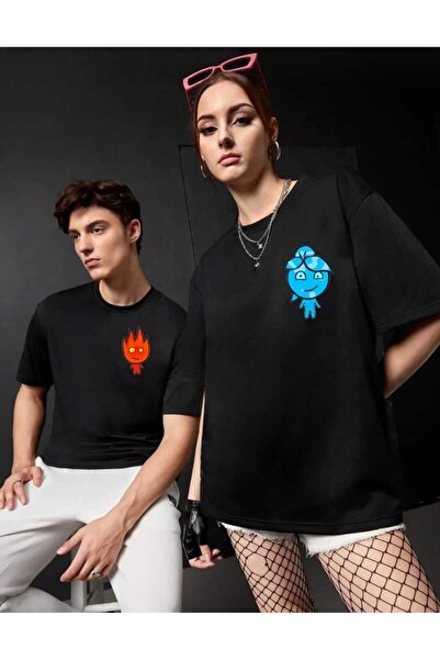 Deocept طقم مكون من قطعتين مطبوع عليه النار/الماء، تي شيرت Salas كبير الحجم B...