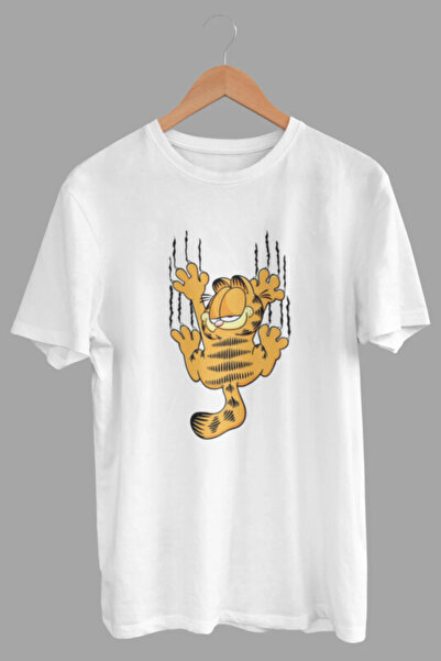 oneagılyazı Unisex Garfield Baskılı Oversize Beyaz T-shirt