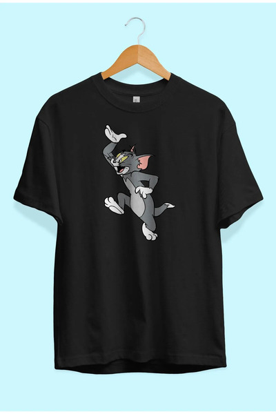 oneagılyazı Unisex Tom Ve Jerry Baskılı Oversize Siyah T-shirt