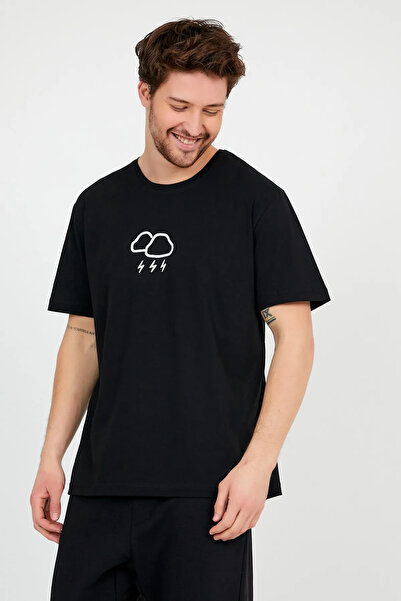oneagılyazı Tricou negru supradimensionat unisex cu imprimeu Cloud în față
