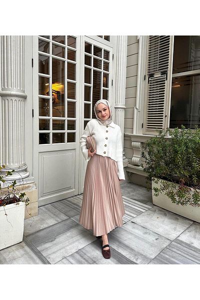 DRESSY CL Fusta lungă plisată cu talie elastică cu aspect piele