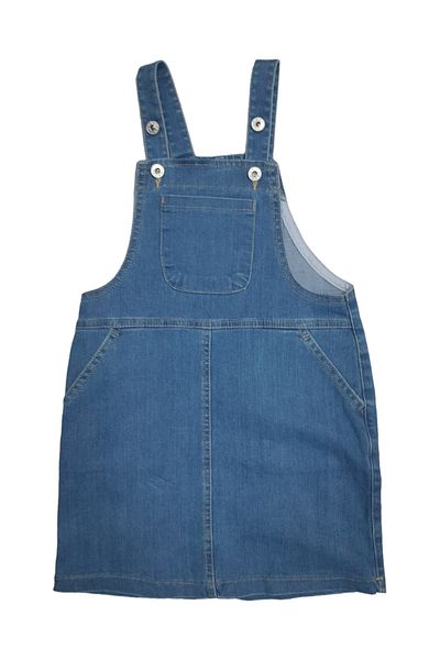 RİNDO Girl's Button Closure Pocket Denim Gilet Dress