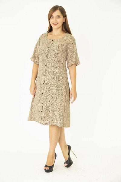 Şans Damska sukienka plus size taupe, tkanej wiskozy, z przednią kieszenią na guziki 65N36785