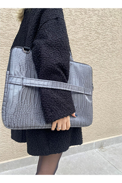 the modawest Чанта за лаптоп Gray Crocodile за Macbook Air Pro 13-14-15.6 инча, удароустойчива