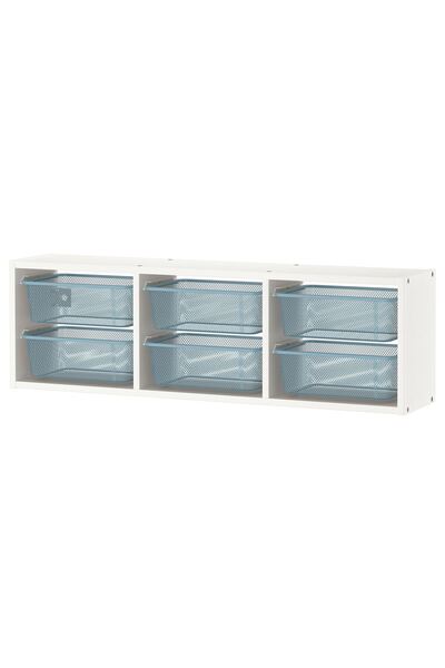 IKEA çocuk duvar rafı, beyaz-gri-mavi, 99x21x30 cm