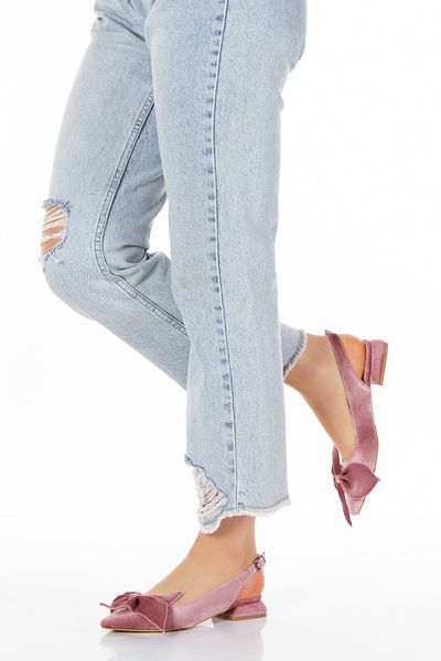 UYEGE Carolina Series Velvet Pink Bow Pointed Toe Heeled Shoes