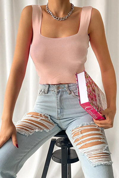 M&N Square Neck Comfortable Fit Knitwear Long Crop Blouse