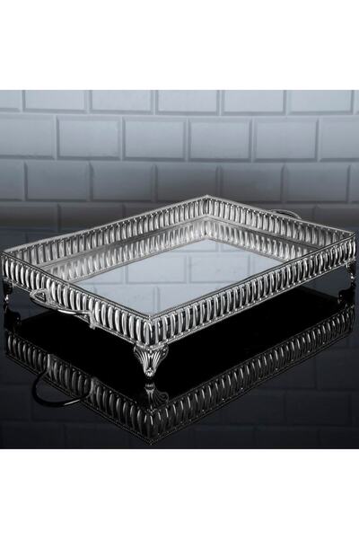 Hinora Hürrem Tavă Mare Dreptunghiulară Oglindă Mâner Metal Prezentator Tavă ...