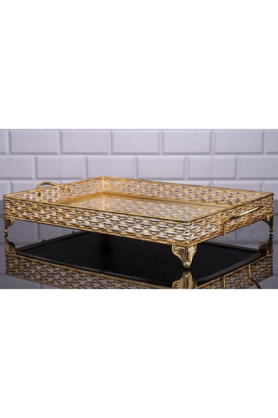 Hinora Δίσκος σερβιρίσματος και σοκολάτας 57x27 εκ. Χρυσός ορθογώνιος μεγάλος καθρέφτης