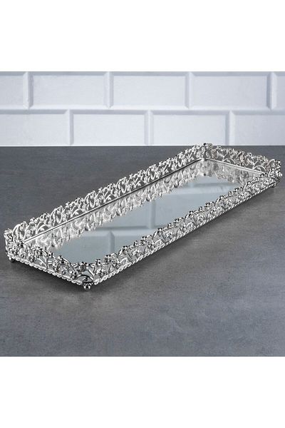 Hinora Diamond Stone Baton Δίσκος χωρίς λαβή με καθρέφτη Metal Jardinyer Δίσκος σοκολάτας Μεγάλος Ασημί