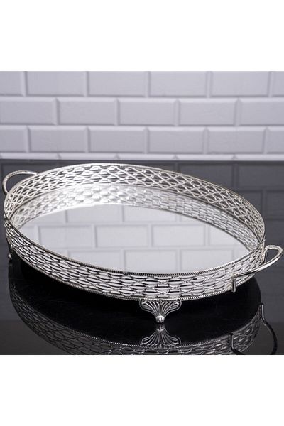 Hinora Nil Oval Large Mirrored Presentation Δίσκος σερβιρίσματος και σοκολάτας 51x33 εκ. Ασημί