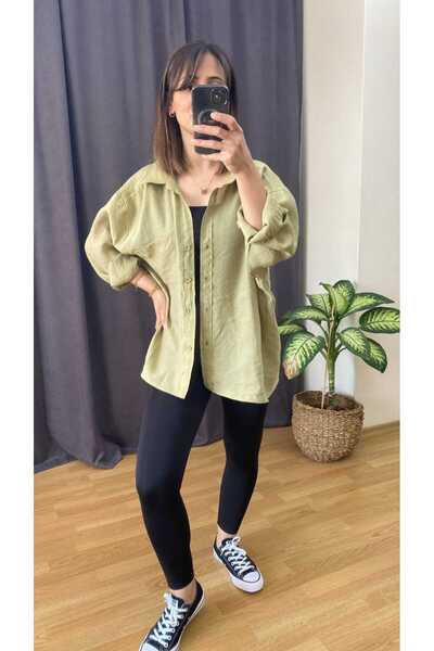 Fast Perry Düşük omuzlu oversize gömlek haki