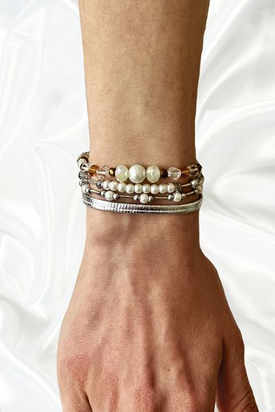 etniko Shiny Pearl Stone - Shiny Handmade Multiple Ethnic Women's Bracelet