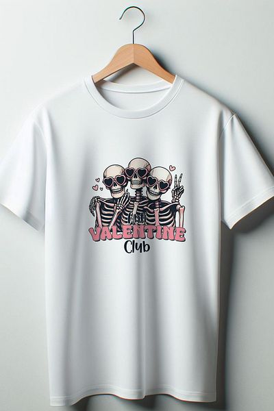 Vordevia Μπλουζάκι Anti Valentine Club με εμπριμέ λευκό oversize φόρμα με λαιμόκοψη