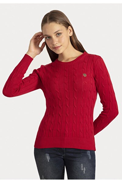 SIR RAYMOND TAILOR GOLF CLUB 1877 Si7747071 - Women's Burgundy Crew Neck Hair Braid Patterned Regular Fit Sweater