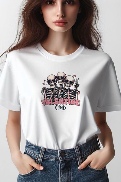 Vordevia Μπλουζάκι Anti Valentine Club με εμπριμέ λευκό oversize φόρμα με λαιμόκοψη