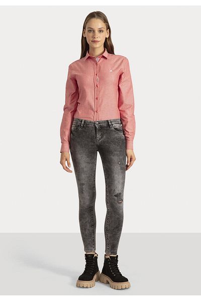 SIR RAYMOND TAILOR GOLF CLUB 1877 Si3935207 - Women's Red Collar Striped Detailed Şamre Modern Fit Washable Shirt