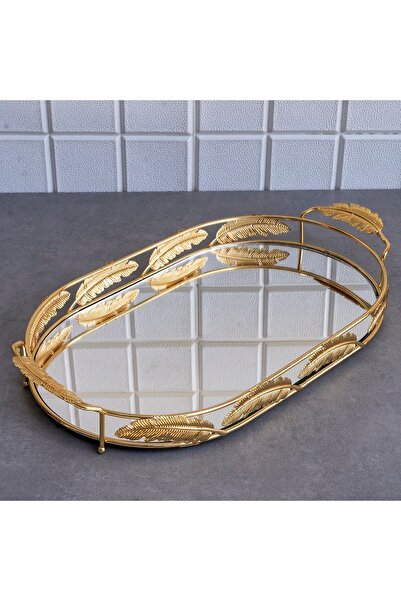 Hinora ورقة بيضاوية صينية كبيرة مع مرآة مقبض معدني جاردينيير القهوة عرض صينية الخطوبة الذهب