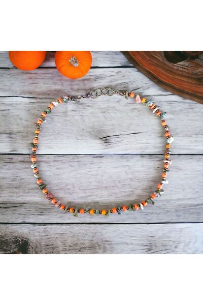 LeylanTakı Kadın Yeşil Doğal Kırık Mercan Taşlı Etnik Spor Kolye