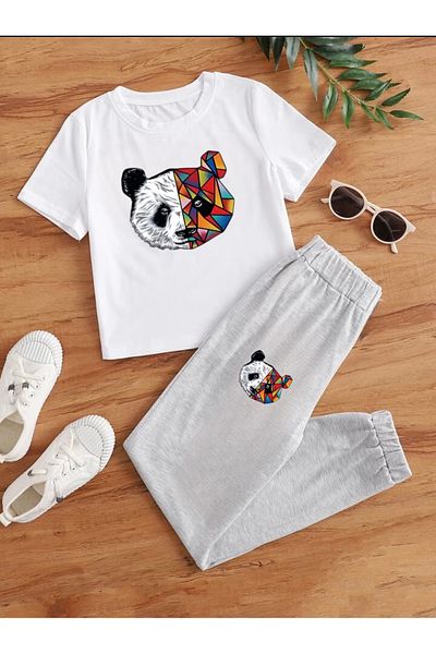Serays moda Kafadar Bears Printed Girls/Boys Tracksuit Set