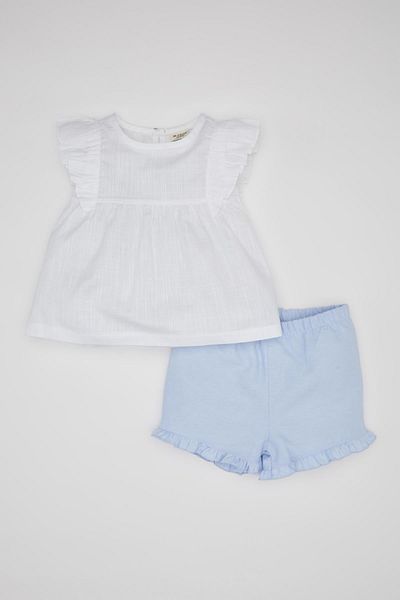 DeFacto Set aus kurzärmliger, ausgestellter Popeline-Bluse und Shorts für Babys – C4091a524sm