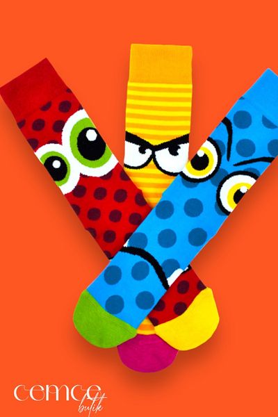 Cemce Butik 3 Pack High Quality Socks Fun Cartoon Multicolored Unisex Men's Women's Socks