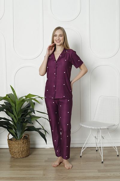 FAMES PİJAMA Lycra Front Buttoned Women's Pajama Set