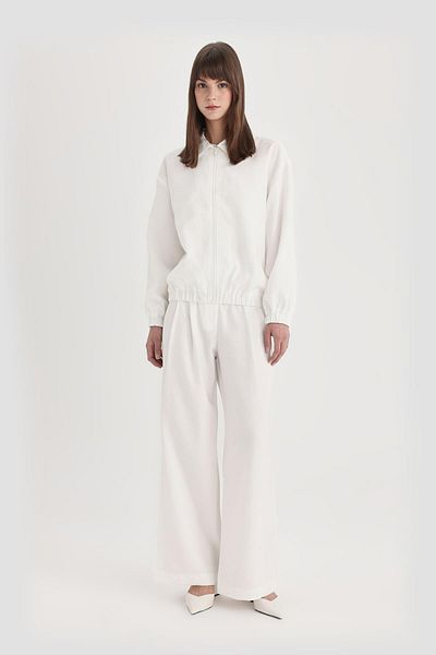 DeFacto Wide Leg White Classic Trousers with Pockets - C3877Ax24Sm