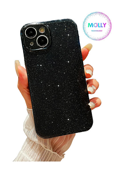 Molly iPhone 14 PLUS İçin Siyah Berry Simli Parlak Silikon Kılıf