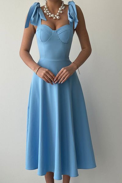 vuvutasarım Atlas látková vycpávka midi délka rozšířený střih baby blue večerní šaty s připojitelnými ramínky 166