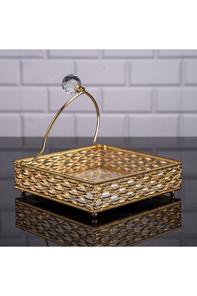 Hinora Θήκη για χαρτοπετσέτα Nil Mirror Square 18 cm Χρυσή με Πέτρα