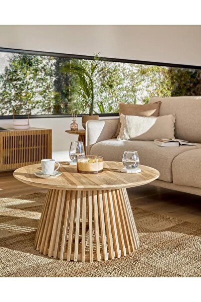 Eriza Home 1020 Yuvarlak Country Çıtalı Orta Sehpa, Naturel