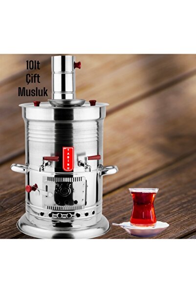 Tabibu Semaver Odunlu Kömürlü Krom Paslanmaz 10lt Çift Musluk