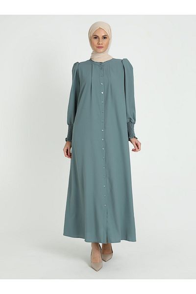 Tavin Buttoned Hijab Dress - Çağla - Tavin