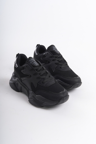 Moda Değirmeni Black-Black Women's Striped Sneakers BG1172-101-0009