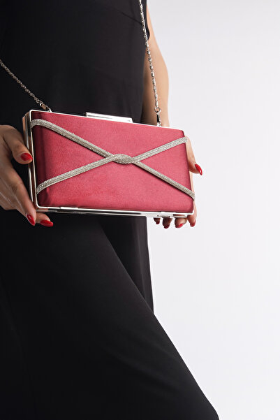 Moda Değirmeni Burgundy Satin Women's Cross Stoned Evening Dress Bag BG1123-310-0002
