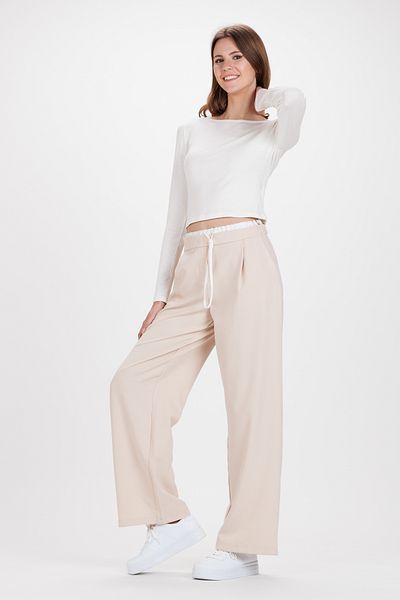 Ecrou Women's Beige Double Waisted Palazzo Trousers