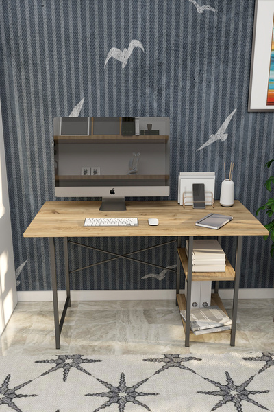VayLife 2 Raflı Çalışma Masası 60x120 - Bilgisayar Ofis Ders Masası Ceviz