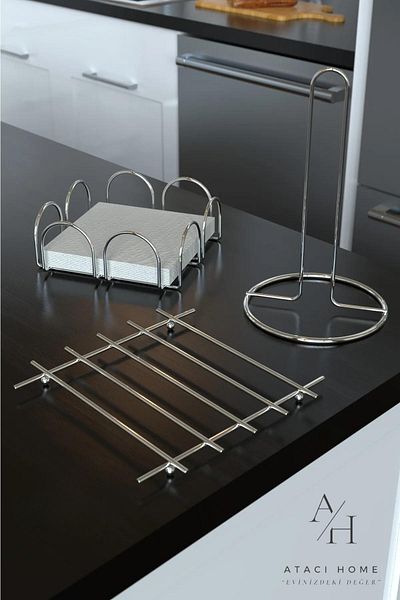 ATACI Luxury 4-Piece Stainless Bread Set - Towel Holder, Napkin Holder Trivet