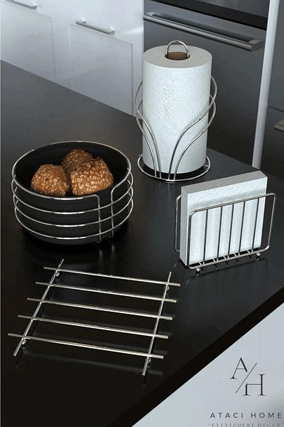 ATACI Luxury 4-Piece Stainless Bread Set - Towel Holder, Napkin Holder Trivet