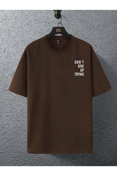 AFROGİYİM Unisex Μην αφήνετε να προσπαθήσετε μπροστινό πίσω μπλουζάκι με στάμπα Oversize