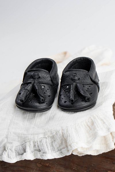 Deriza Tasseled Genuine Leather Baby Moccasin Black