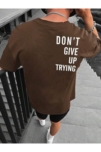 AFROGİYİM Unisex Μην αφήνετε να προσπαθήσετε μπροστινό πίσω μπλουζάκι με στάμπα Oversize