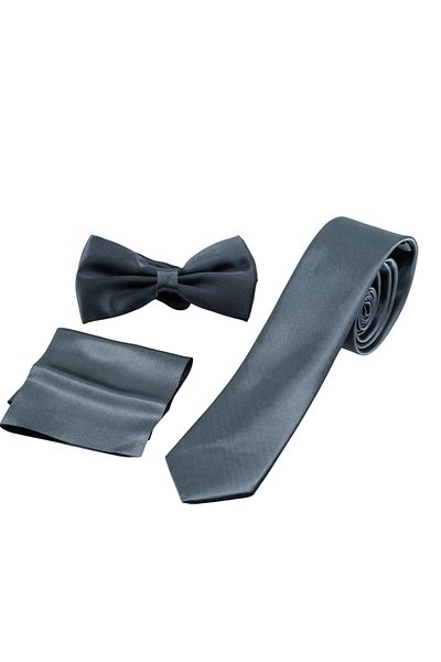 Koch London Standard Solid Color Satin Tie Handkerchief Bow Tie Set