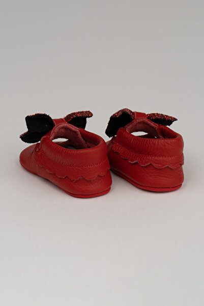 Deriza Kalpli Hakiki Deri Bebek Makosen Kırmızı Kurdele