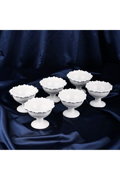 YzHome Set of 6 White Porcelain Beaded Standing Presentation Bowl and Jam Sauce Bowl