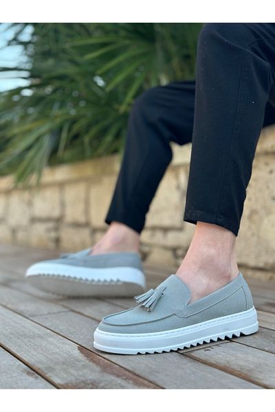 BOA BA0154 Laceless High Sole Gray Suede Tasseled Men's Shoes